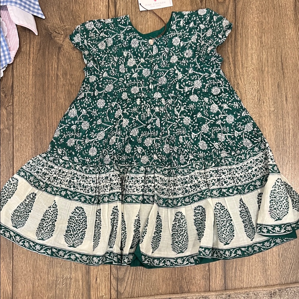 Pink Chicken Floral Green and Cream Dress